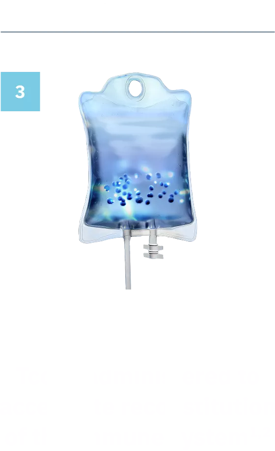 One IV bag representing TREGZI Tcon infusion on Days +2 or +3.